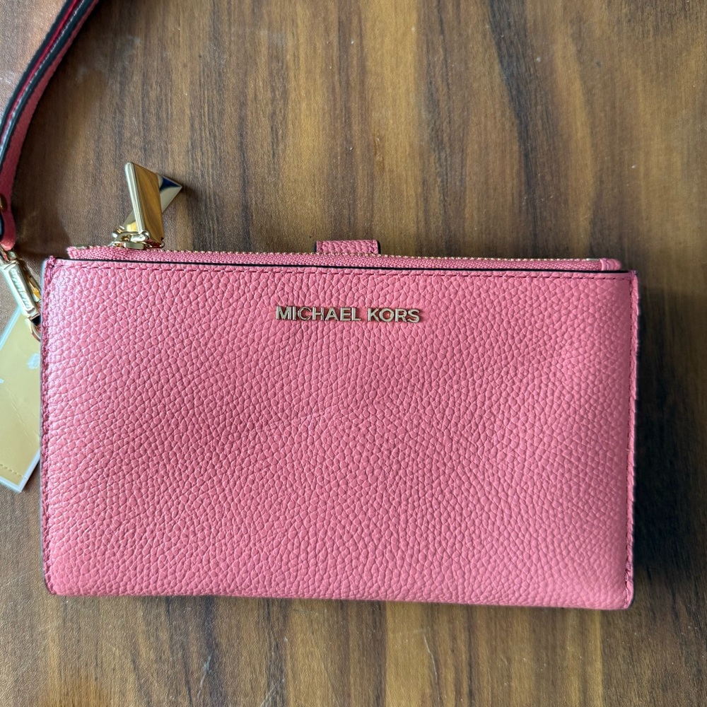 🆕Michael Kors Jet Set  Bi-Fold Wristlet With Multi Compartments LeatherTea Rose
